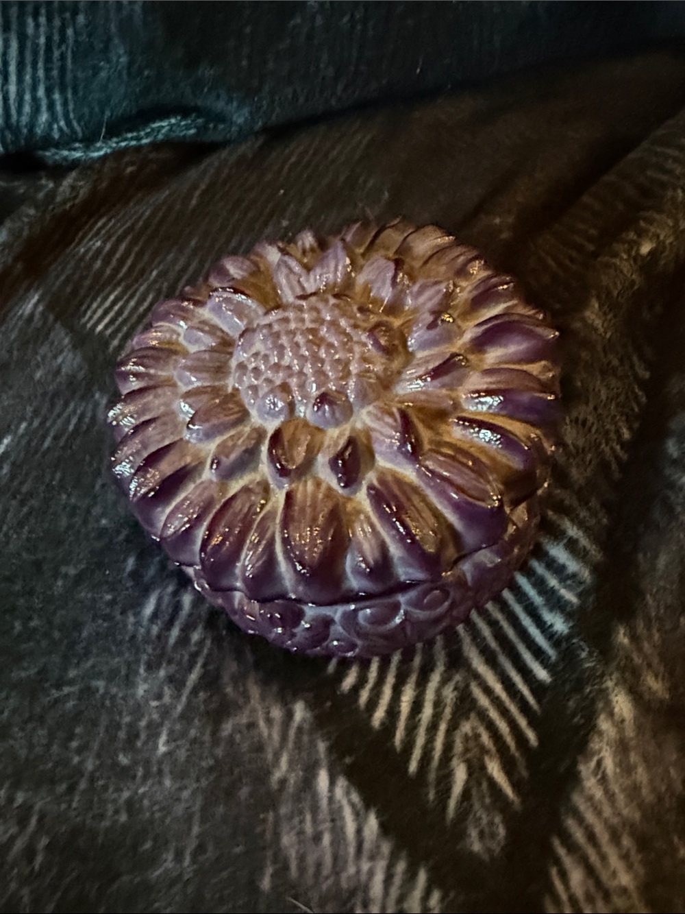 Decorative Floral Trinket Box — Purple Ceramic Sunflower Accent